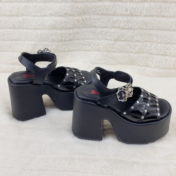 Camel Black Platform Sandals Cut out Web Toe Strap Goth Punk - Picture 3 of 14